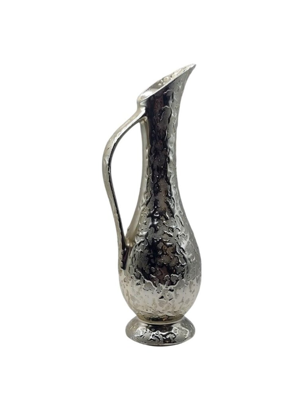 Weeping Silver Plated Pitcher Ewer Vase Splatter Pottery Vintage Mid-Century